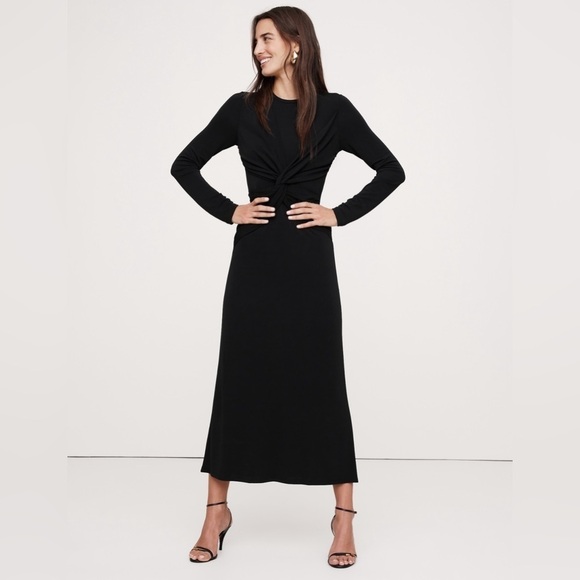 NWT! BANANA REPUBLIC WOMENS BLACK JERSEY KNIT TWIST-FRONT MAXI DRESS💫 - Picture 1 of 13